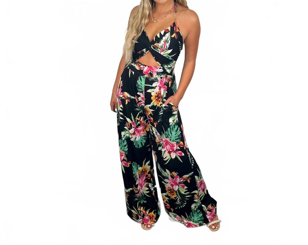 NEW ELDRIDGE i said it all cutout wide leg jumpsuit in black